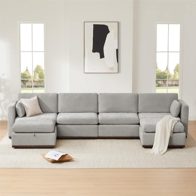 Mia U-Shape Fabric Wood Base Oversized Modular Sectional Sofa