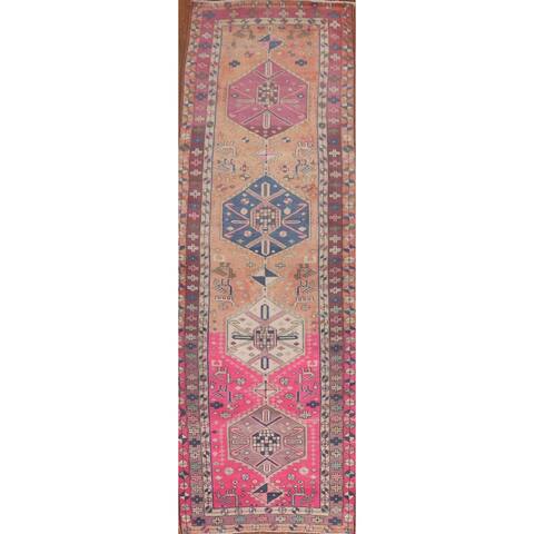Tribal Ardebil Persian Vintage Runner Rug Handmade Wool Carpet - 4'0" x 13'1"