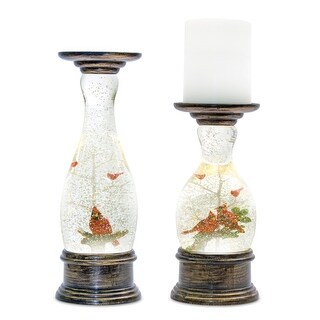 Set of 2 Black and Orange LED Snow Globe Candle Holder 11"