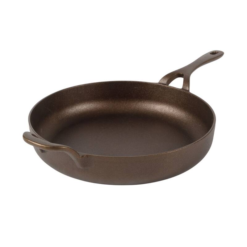 Bloomhouse Natural Bronze Finish Pre-seasoned Cast Iron Grill, Everyday Pan, Skillet & Olive Wood Trivet