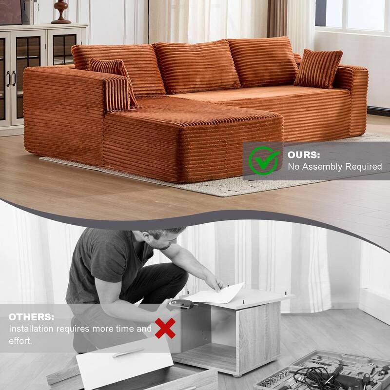 Modular L-Shaped Sectional Sofa Corduroy Upholstery Reversible 2-Piece Living Room Bedroom Sofa 400 lb per Seat Load Capacity