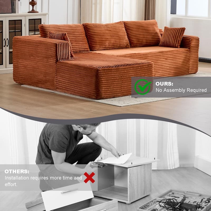 Modular L Shaped Sectional Sofa with Chaise Lounge, Corduroy Upholstered Boneless Sleeper Sofa, Compression Sofa with Deep Seat