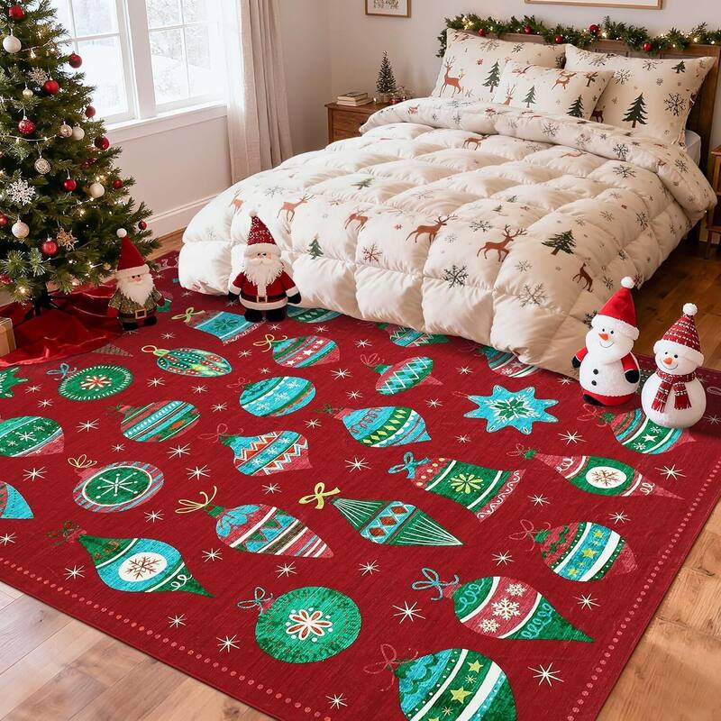 Christmas Winter Snowflake Washable Area Rug for Living Room, Bedroom, Red - 8*10ft