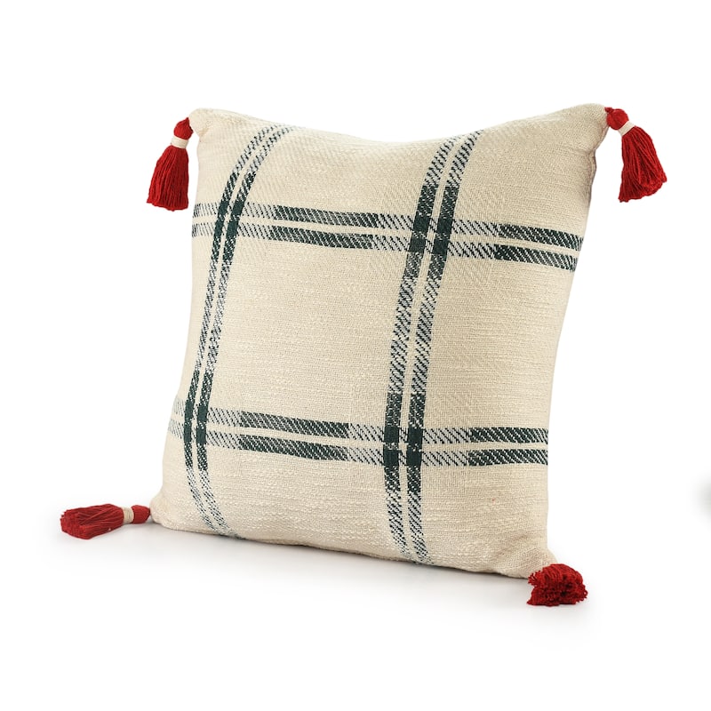 Sevita Woven Holiday Plaid Cotton Throw Pillow