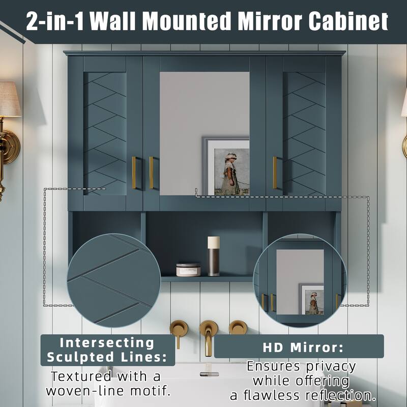 35" 2-in-1 Wall Mounted Medicine Cabinet with Adjustable Shelves & Soft Close Doors, High-Define Mirror with Storage