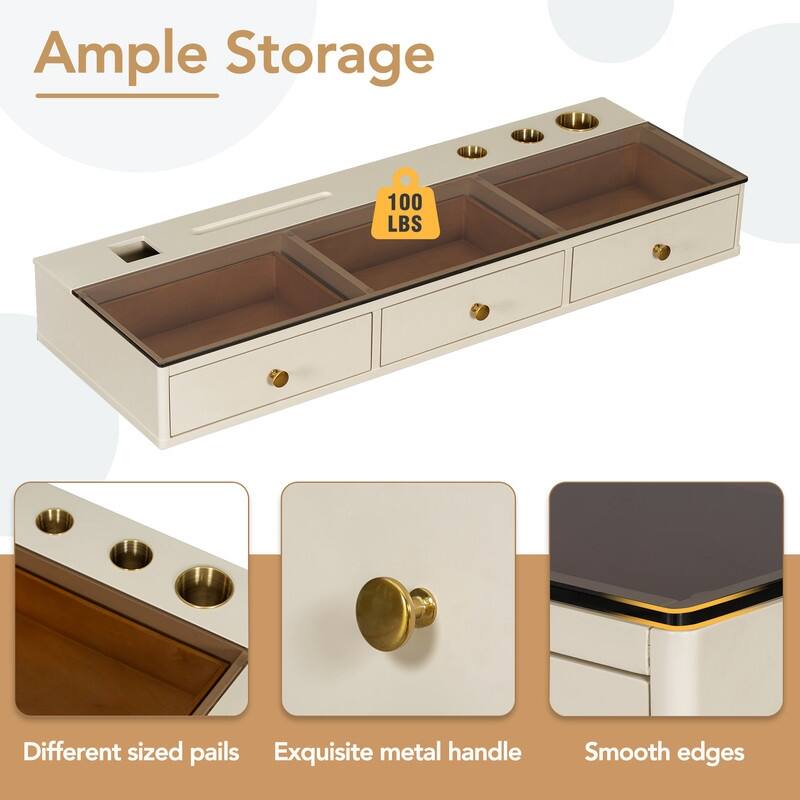 47" Floating Vanity Desk with Drawers - Wall-Mounted Organizer for Makeup, Study, and Hair Styling