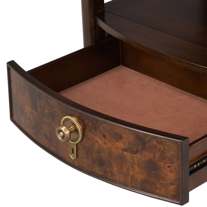 Furniture of America Prylen Modern Dark Cherry 1-Shelf & 1-Drawer End Table with LED Light and Pull-out Tray