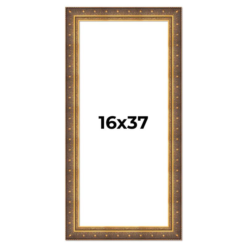 16x37 Frame Vintage Gold Solid Wood Picture Frame | 2.5 Inch Moulding