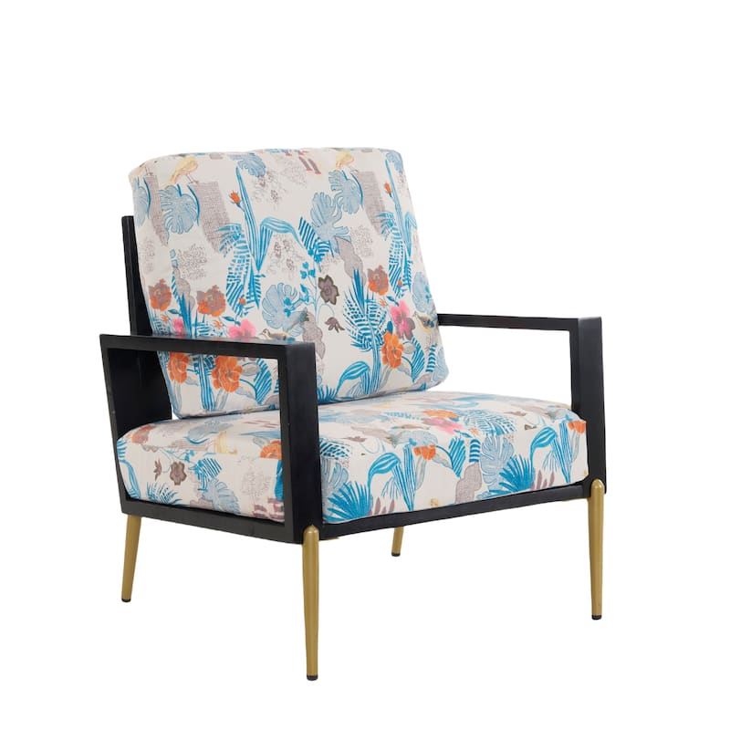 Velvet Upholstered Accent Armchair with Gold Metal Legs, Rubberwood Frame, and Adjustable Pillow Back