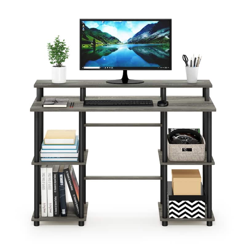 Computer Desk with Shelf - French Oak Grey Black Modern Writing Table