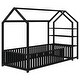 preview thumbnail 8 of 19, Metal House Bed with Fence and Detachable Storage Shelves