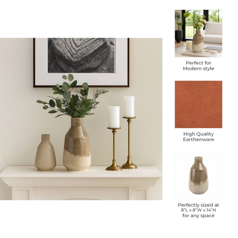 Warm Rustic Ceramic Table Vase for Home Decor, Decorative Flower Vase with Glazed Finish