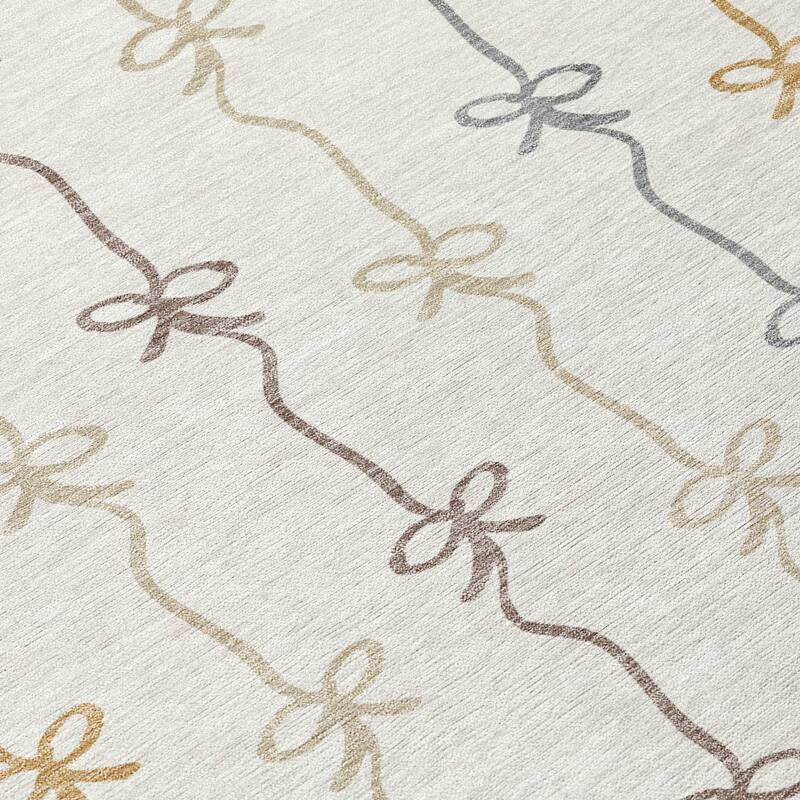 Machine Washable Indoor/ Outdoor Modern Bow Stripe Chantille Rug