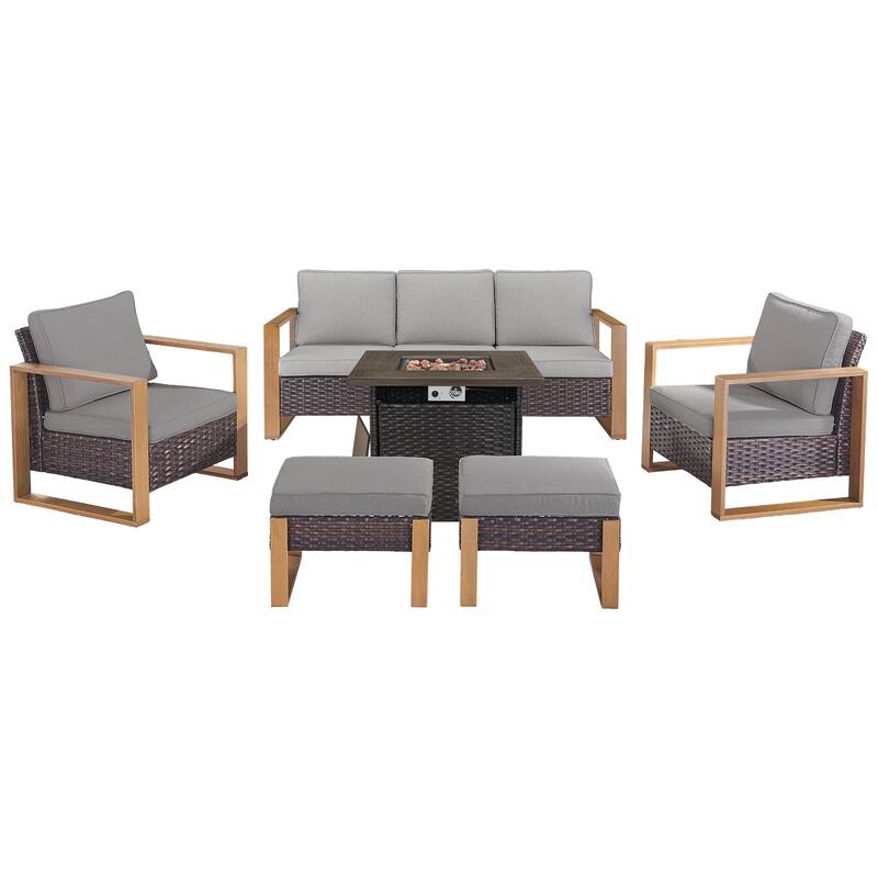 Pocassy Outdoor 30" Fire Pit Table with Sofa Swivel Chair Set