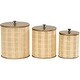 preview thumbnail 2 of 4, Beige Metal Handmade Woven Living Room Decorative Jars with Bronze Metal Lids (Set of 3)