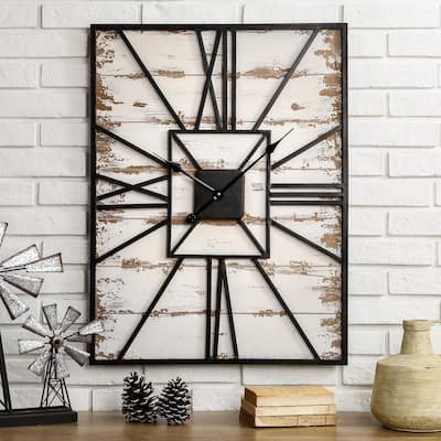 Glitzhome Antique Farmhouse Oversized Wooden Wall Clock - 24 x 31.5 x 2 - 32"H