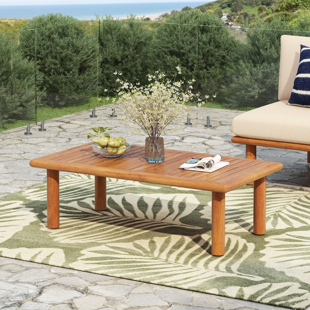 Christopher Knight Home - Calderon Outdoor Acacia Wood Coffee Table with Slatted Top and Water Resistant Frame - 41.73"L