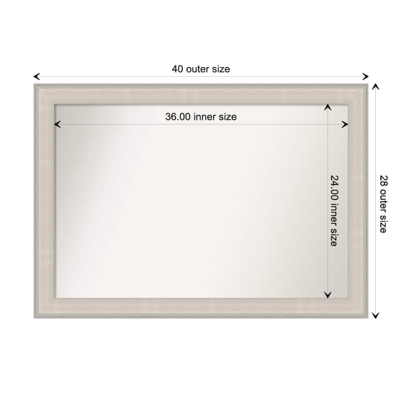 Cottage White Silver Non-Beveled Wood Framed Bathroom Vanity Wall Mirror - Cottage White Silver - Glass Size 36x24