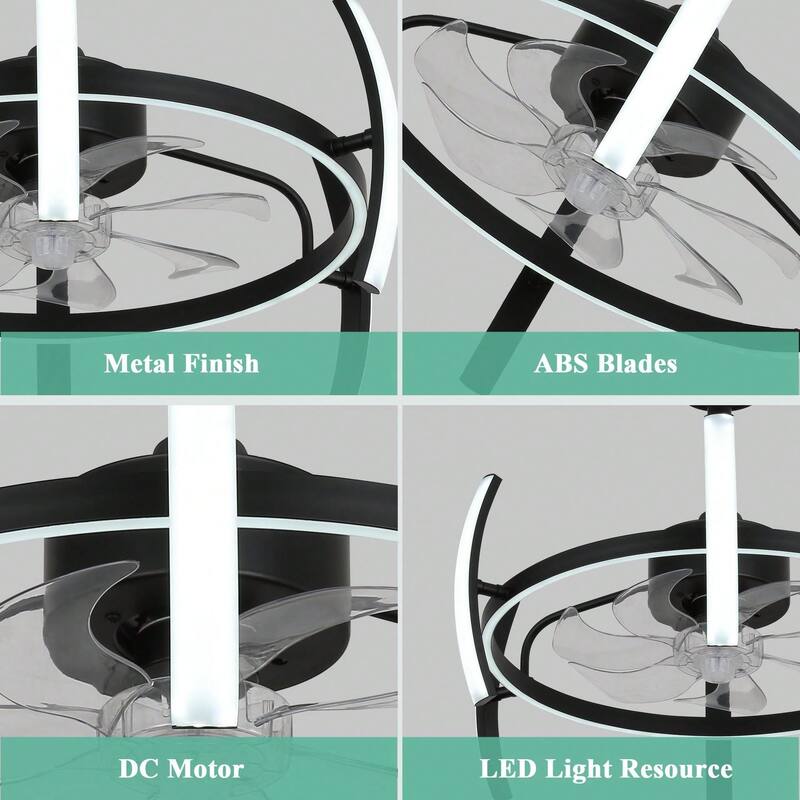 Cusp Barn 24 Inch Modern DIY Ceiling Fan with Dimmable LED Light, Silent DC Motor, 3 Color Changing Light Fixtures for Bedroom