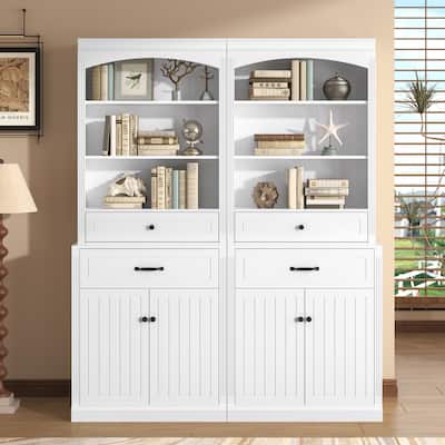 Bathroom Storage Cabinets Set of 2 with 6 Open Shelves Adjustable Shelves and Drawers, Freestanding Floor Cabinet for Livingroom