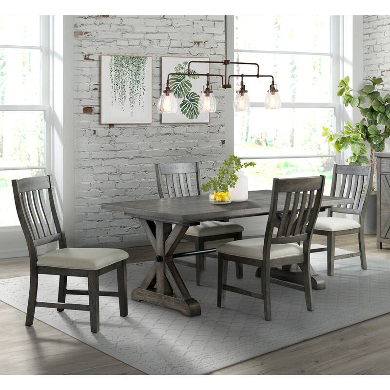 Extendable Dining Table Set for 8 - 96" Rectangular Table with 4 Chairs - Distressed Gray Finish