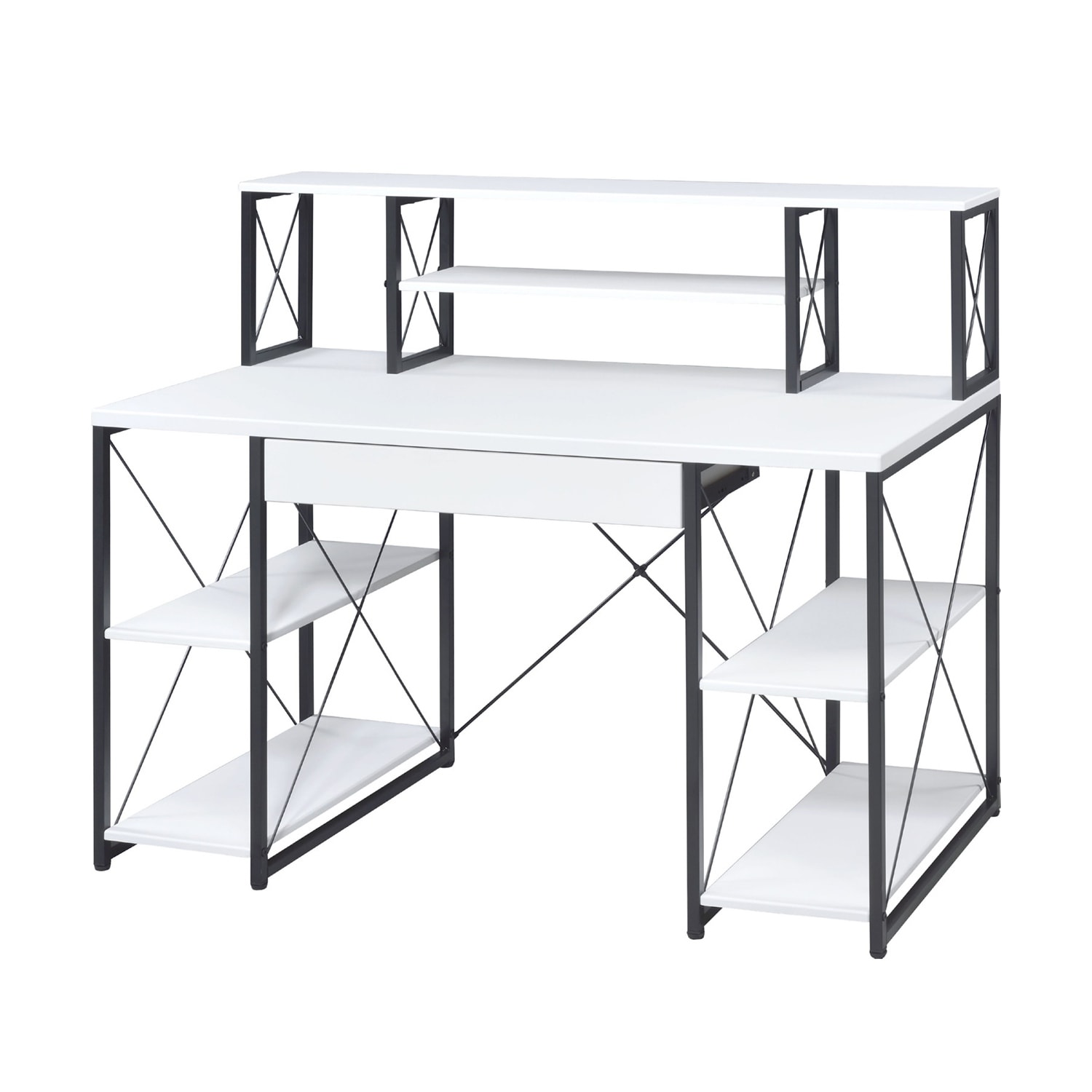 Writing Desk with One Drawer and 8 Open Compartment, Black