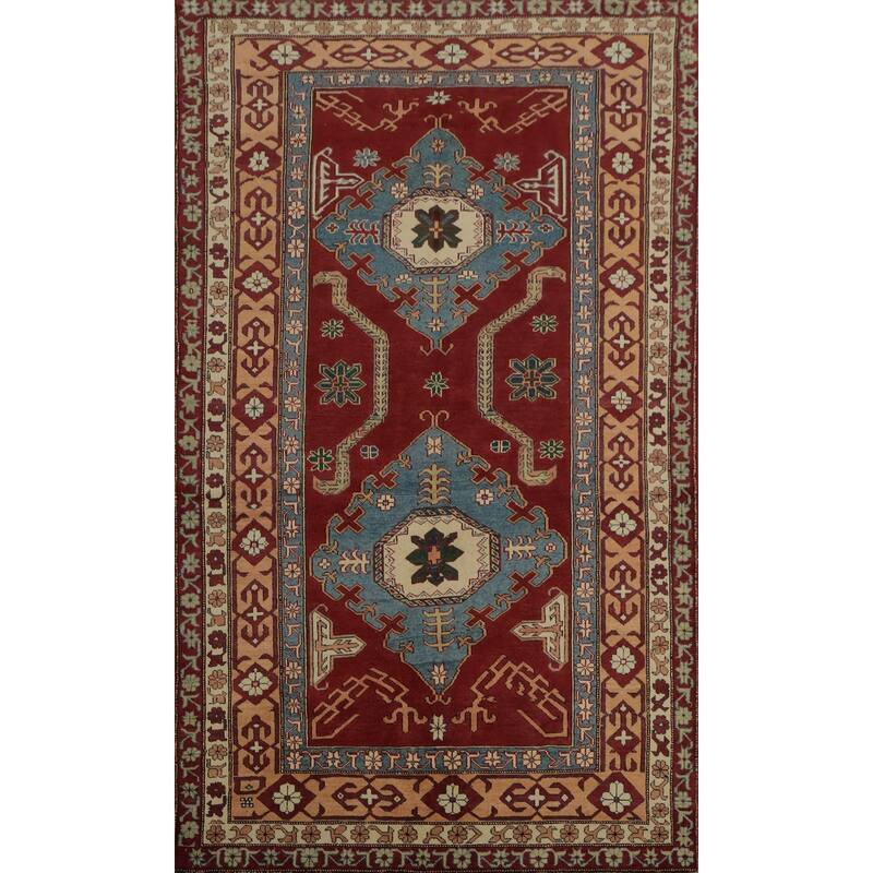 Hand Knotted Oriental 100% Wool Carpet Traditional Geometric Red Super Kazak Area Rug - 8' 5'' X 5' 3''
