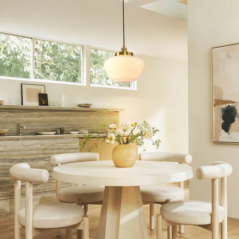 1-Light Mid-Century Modern Brass/Black Frosted Glass Globe Dome Pendant Light