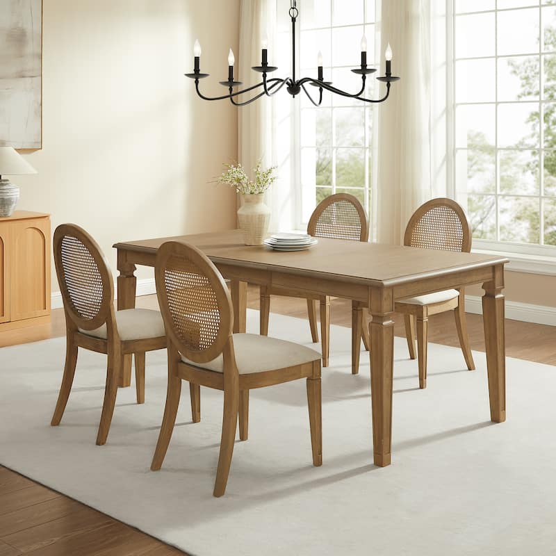 Katia 5Pc Dining Table Set For 4 Cane-Back Upholstered Chairs