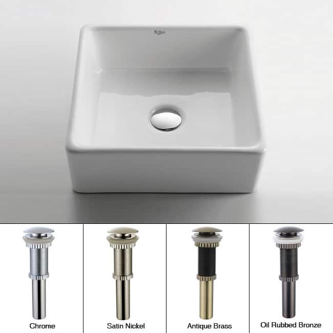 Kraus 15" Ceramic Vessel Bathroom Sink - Includes Pop-Up Drain - Chrome