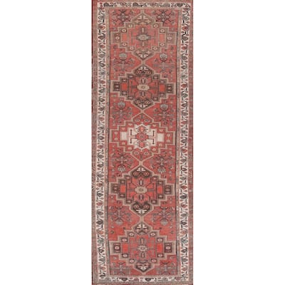 Hand Knotted Oriental 100% Wool Carpet Traditional Geometric Oranges & Rust Hamedan Runner Rug - 11' 2'' X 3' 3''
