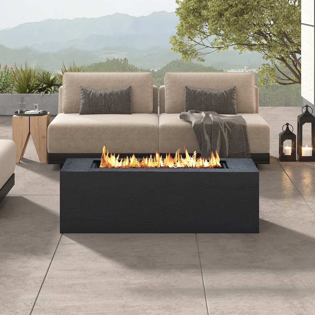 GDFStudio Flynn 42" Rectangular Propane Fire Pit 40,000 BTU MGO Construction with Steel Burner