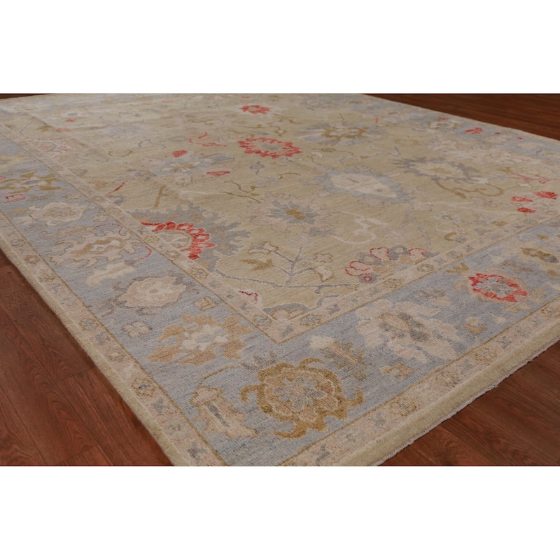 Hand Knotted Oriental 100% Wool Carpet Transitional All-Over Beige & Ivories Oushak Area Rug - 9' 10'' X 7' 9''