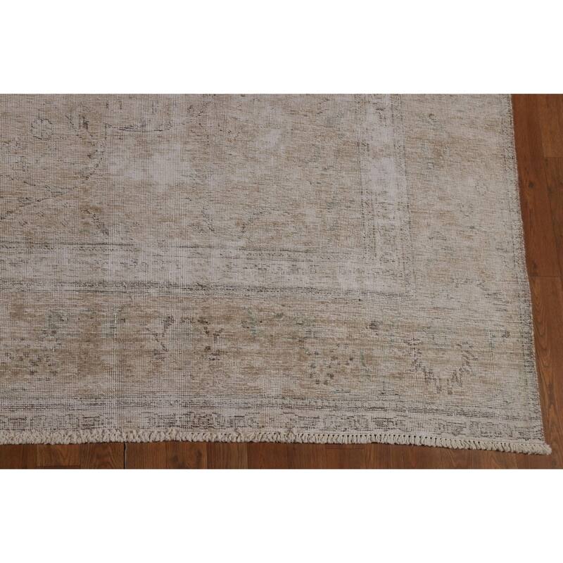 Distressed Tabriz Persian Vintage Rug Hand-Knotted Wool Carpet - 8'11"x 12'9"
