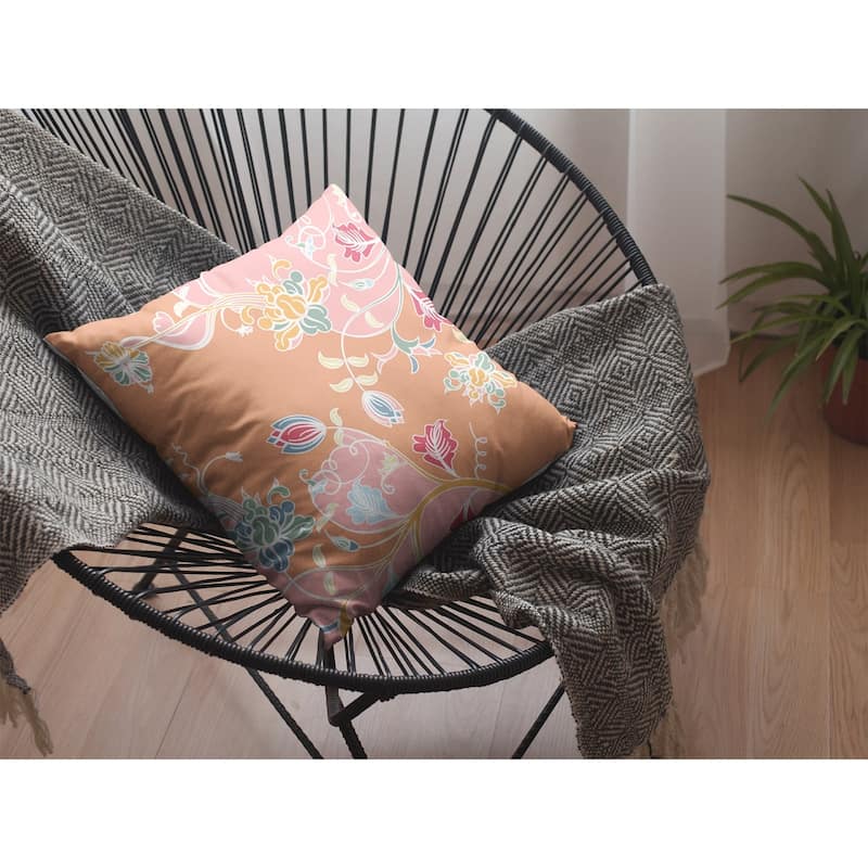 18" Pink Orange Garden Zippered Suede Throw Pillow