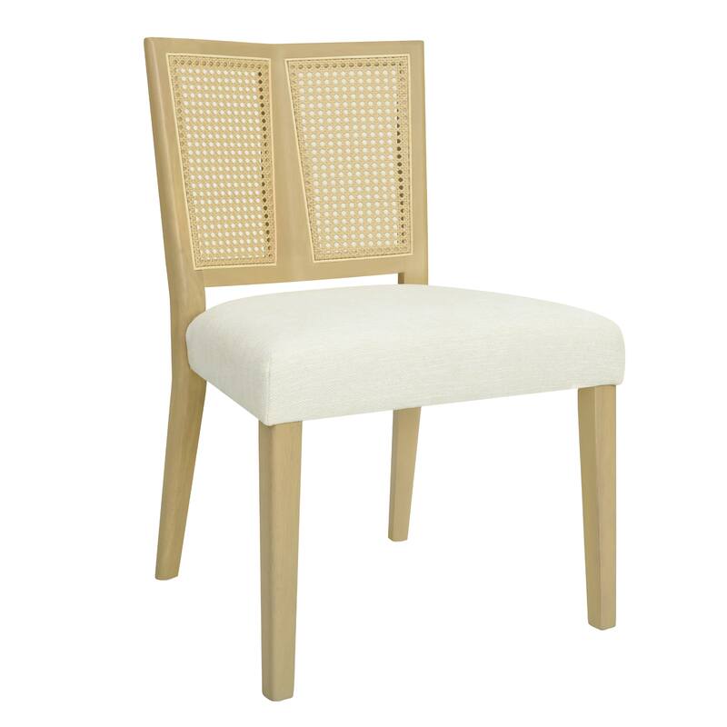 Fabric Dining Chairs Set of 2, Ergonomic Kitchen Side Chairs, Upholstered Accent Chair with Rattan Back & Solid Wood Legs