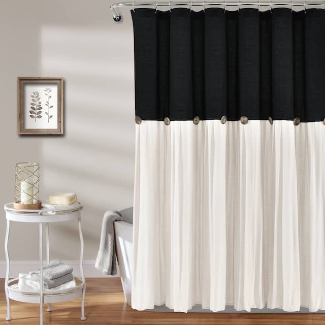 Lush Decor Linen Button Shower Curtain - Black & White - 72" x 72"