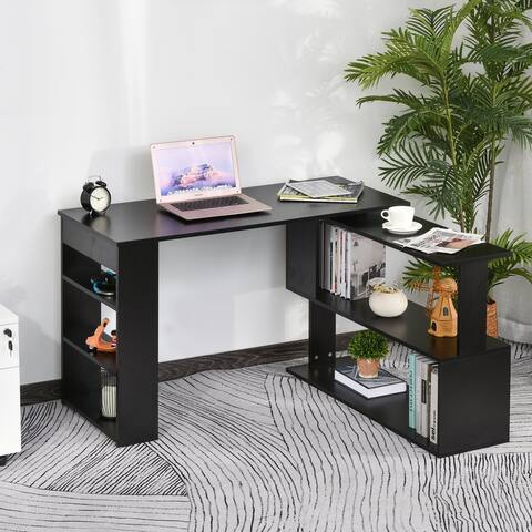 Porch & Den Arbordale Black Finish L-shaped Rotating Computer Desk with Bookshelves