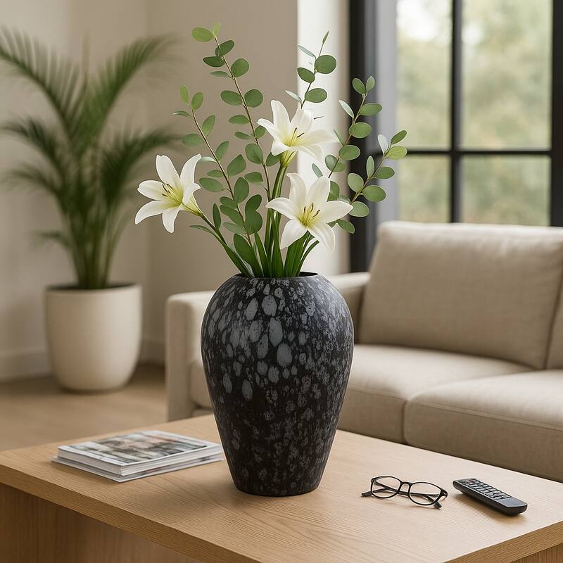 Glass Large Modern Speckled Decorative Vase - Gray