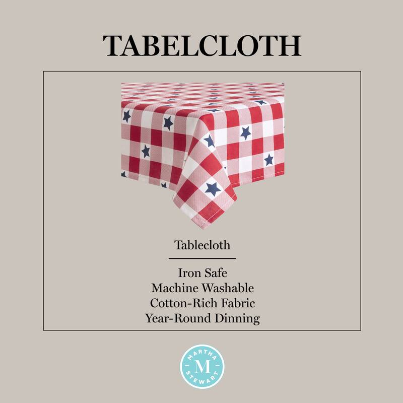 MARTHA STEWART Americana Star Gingham Plaid Indoor Tablecloth, Patriotic USA America Decor