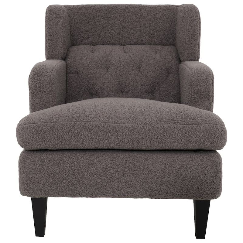 Brown Modern 35.25" Upholstered Arm Chair with Birch Wood Legs amd Tufted Backrest for Living Room