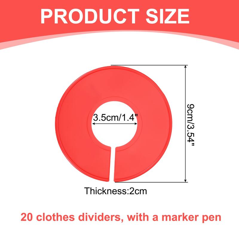 Clothes Dividers 20 Pack Round with Marker Pen - Red