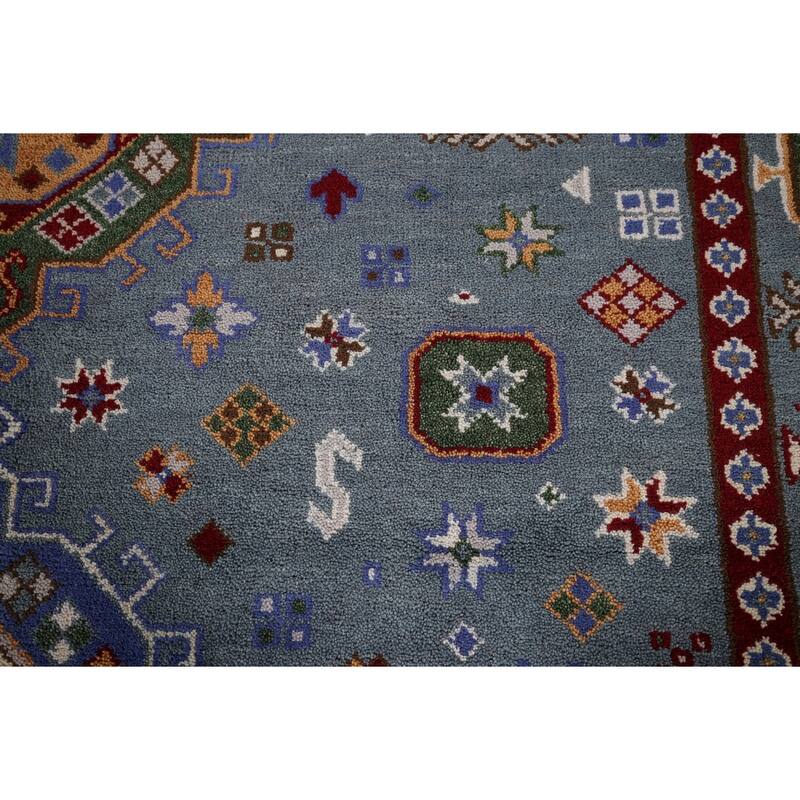 Blue Kazak Rug Hand-Knotted Wool Carpet - 8'0" x 9'11"