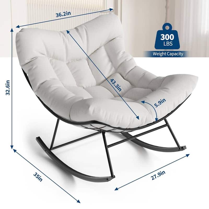 Outdoor Rocking Chair, Oversized Patio Wicker Egg Chair for Balcony Garden with Ottoman - N/A
