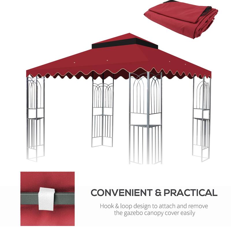 10x10 Ft Outdoor Patio Gazebo Replacement Canopy, Double Tiered Roof Cover with Wavy Border - Red