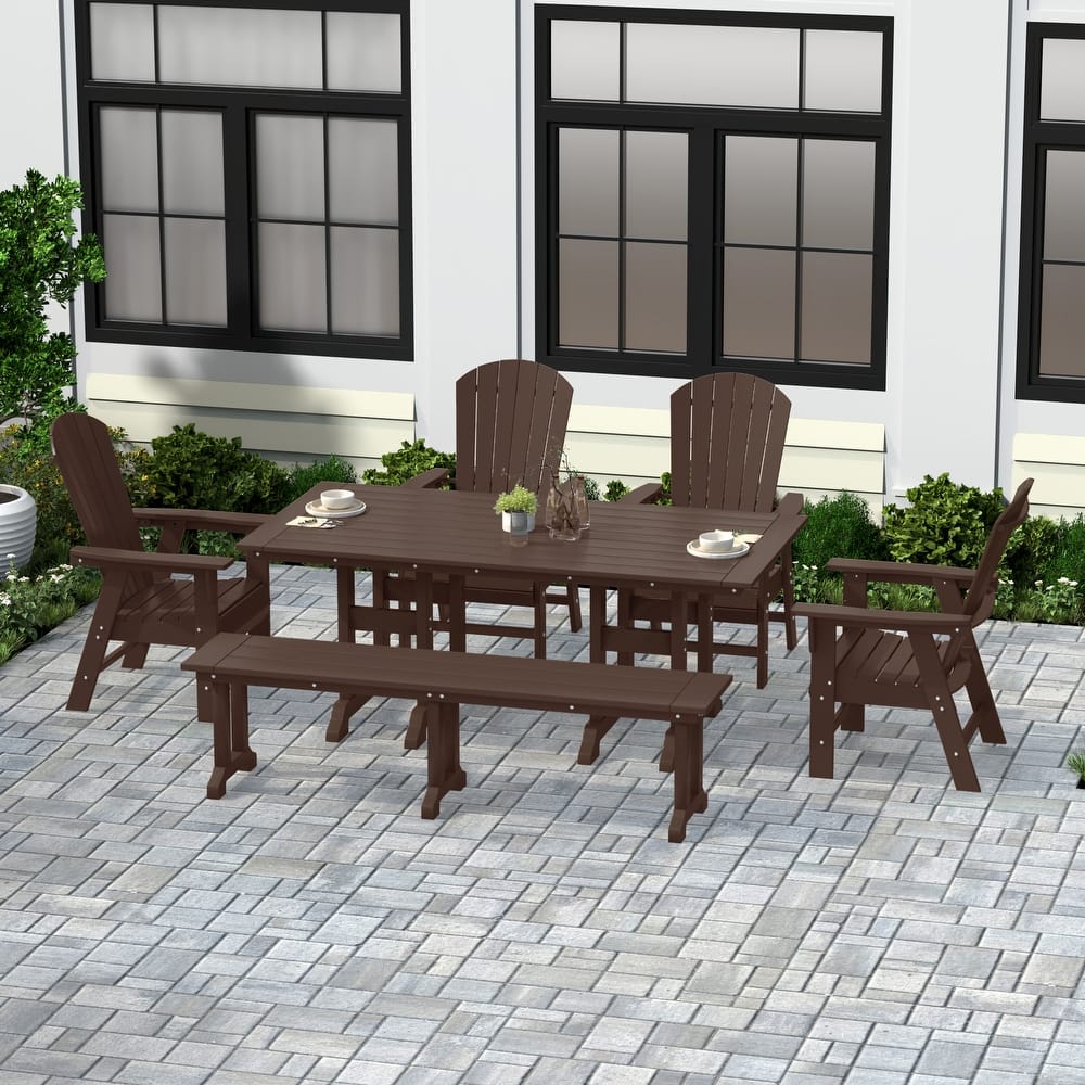 Altura 6-Piece Rectangular Poly Eco-Friendly All Weather Outdoor Dining Set with Bench