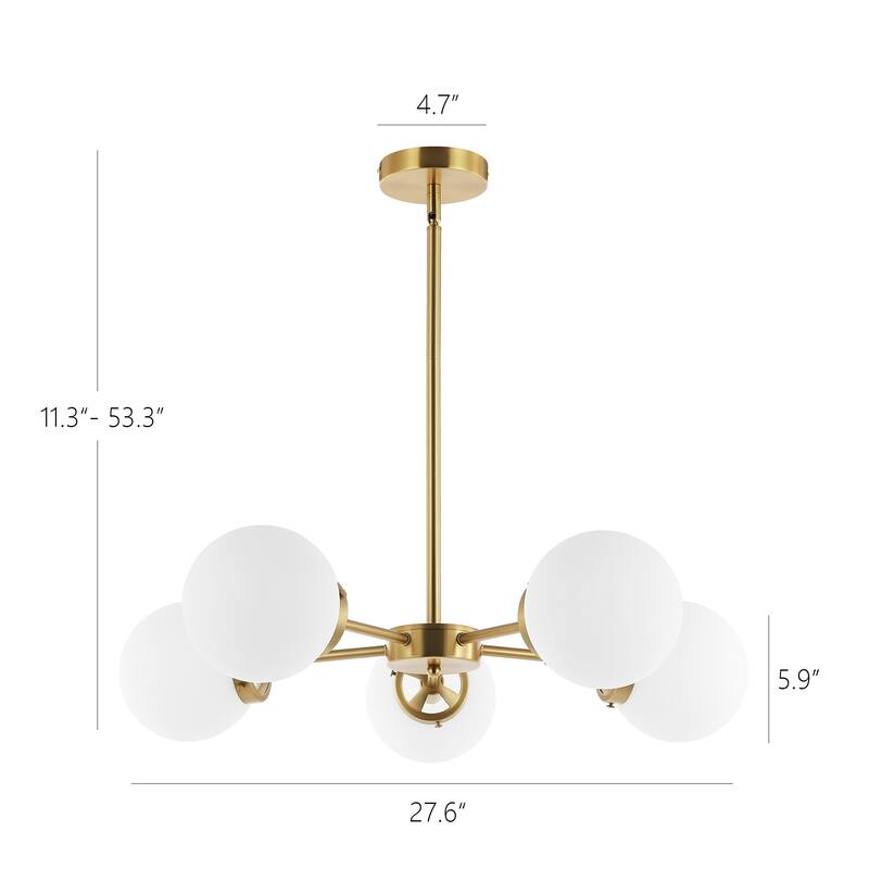 MLiAN 5-Light Sputnik Opal Glass Globe Shade Linear Chandelier for Indoor Height Adjustable - N/A