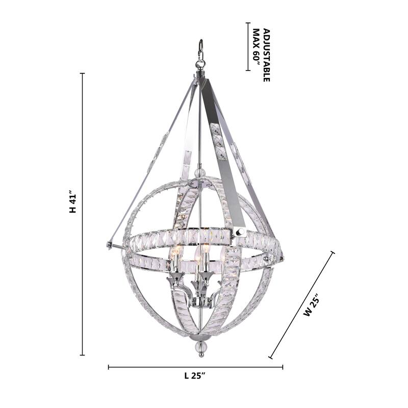 6-Light Chrome Metal Chandelier With Clear Crystals