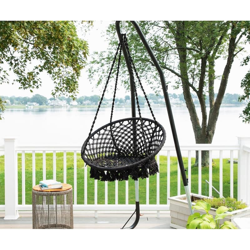 Bahia Macrame Hammock Chair Bedroom Rope Swing Indoor Outdoor Hand Woven Accent Chair - 42 x 32 in