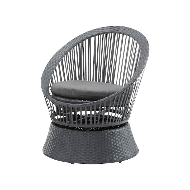 Roomfitters Swivel Wicker Lounge Chair, Modern Rattan Accent Chair with Cushion for Patio Balcony Living Room